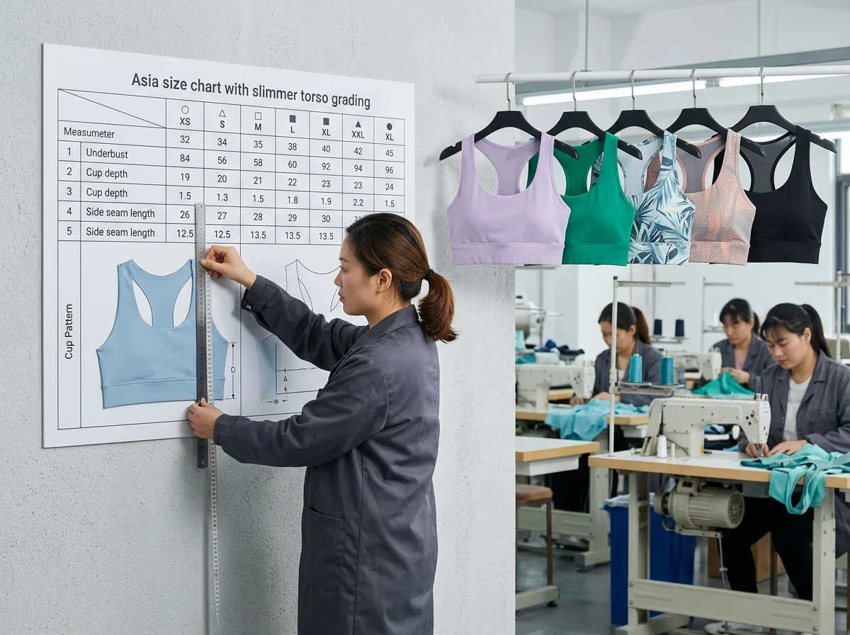 Asia size chart with slimmer torso grading for activewear