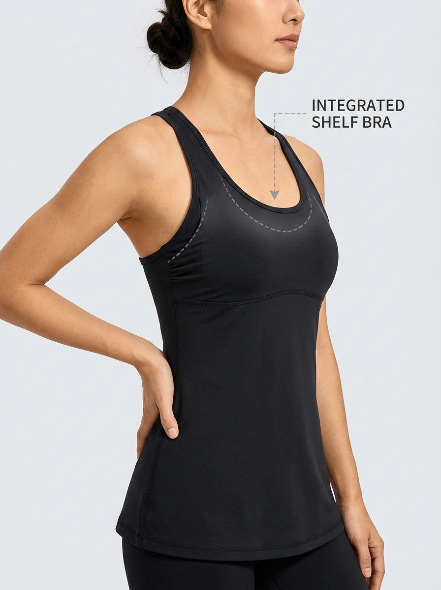 Built-in bra tank top with shelf bra detail