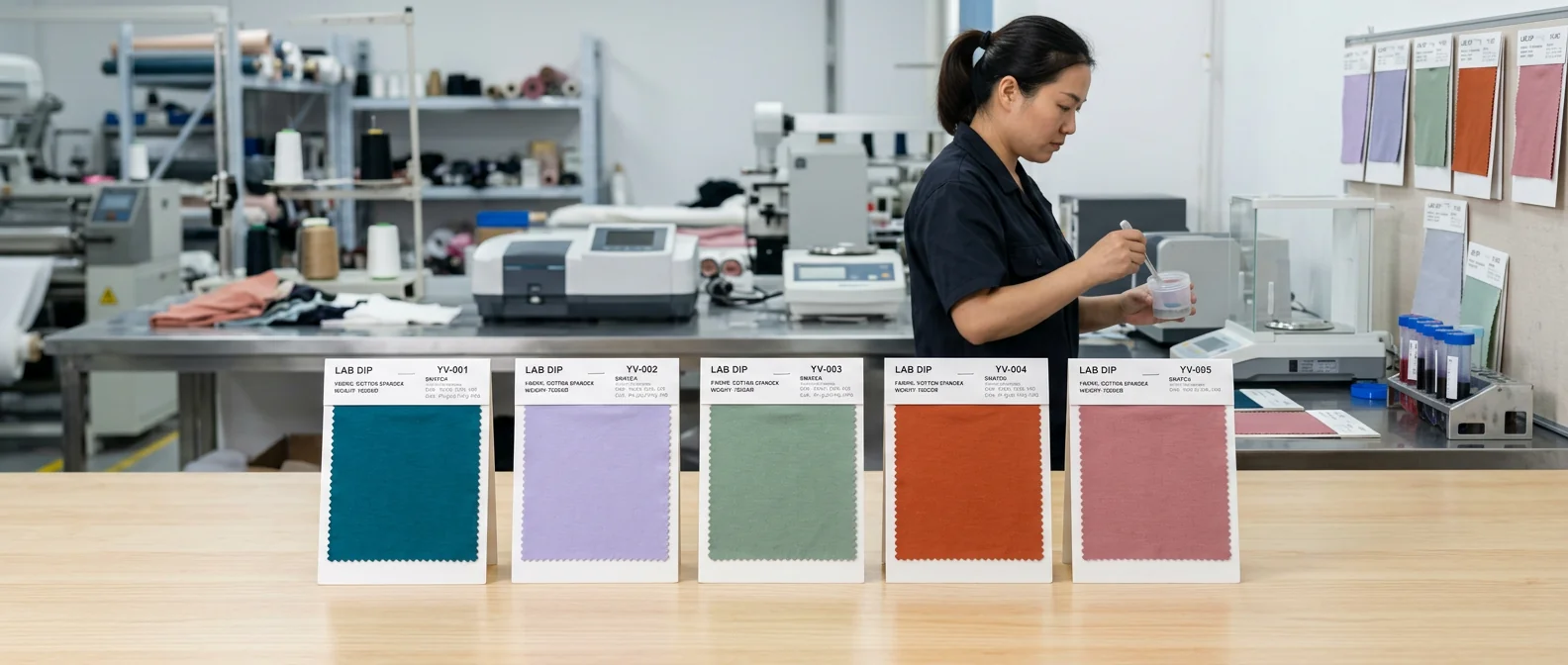 Custom Pantone lab-dip swatch cards for tank top dyeing