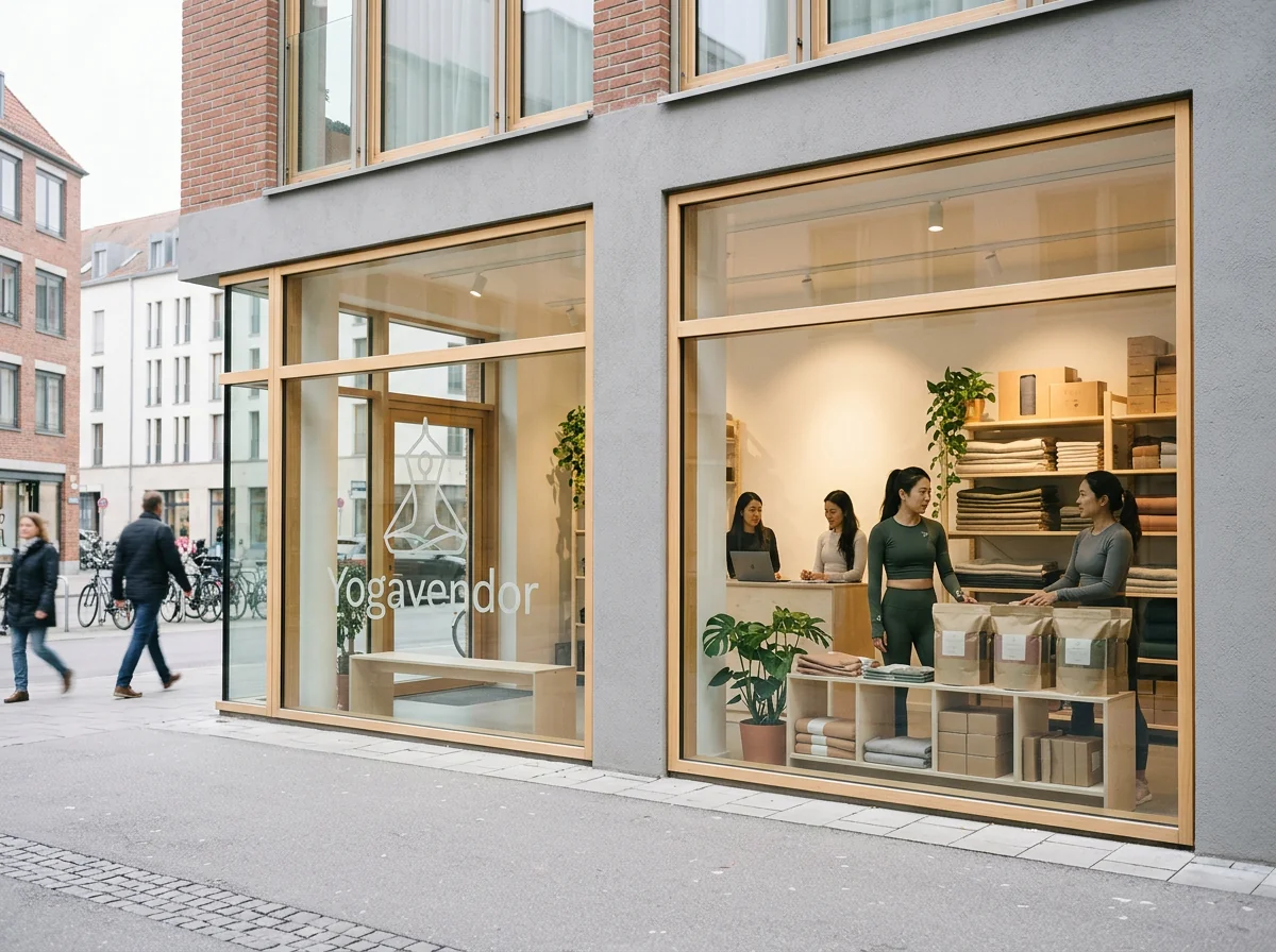 European yoga studio brand storefront