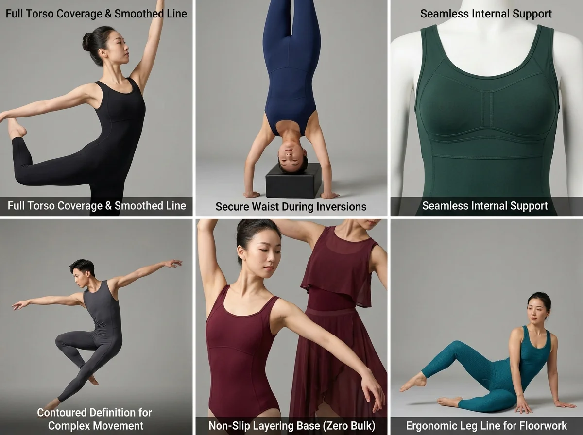 Pilates and dance-specific bodysuit
