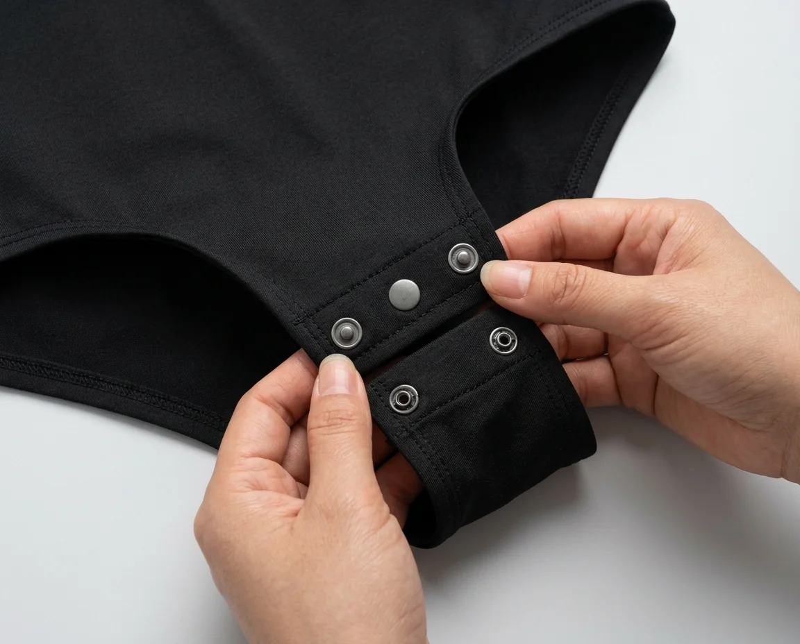 Snap-button crotch closure construction