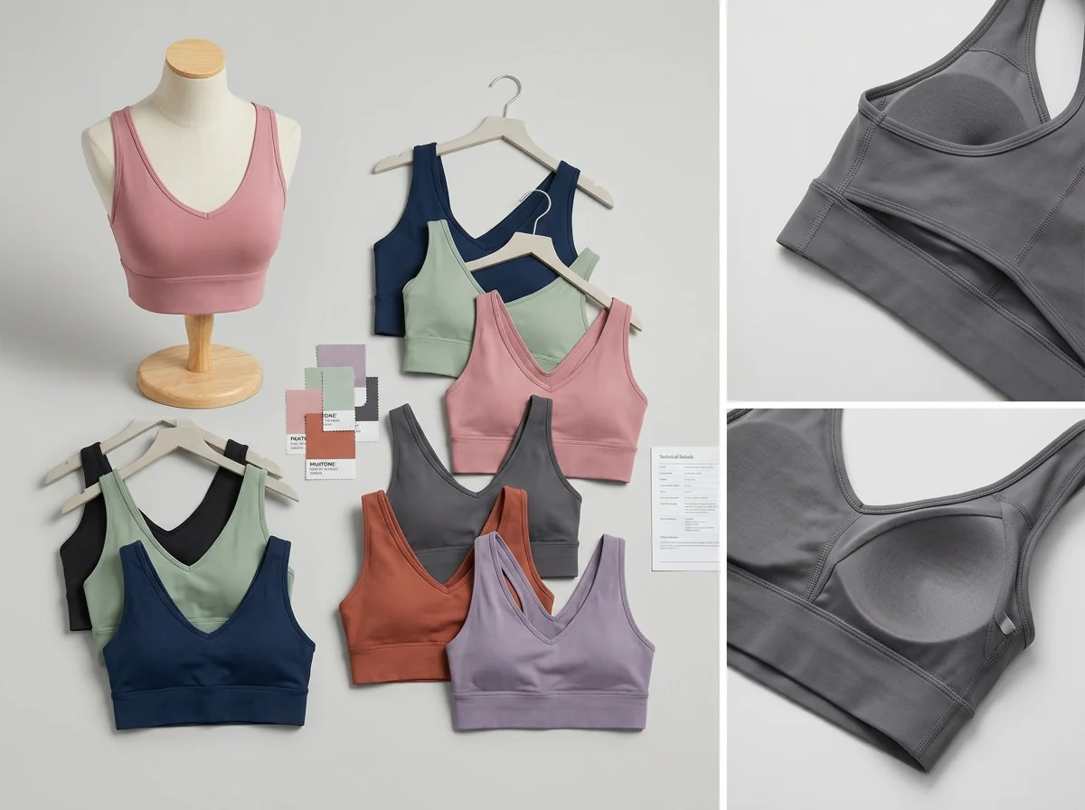 Solid color Pantone-matched yoga sports bra in core palette
