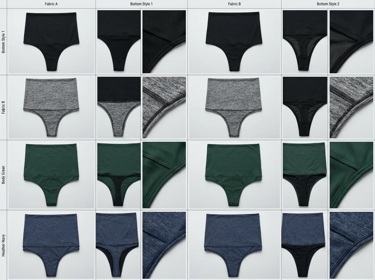Thong-bottom bodysuit fabric layup