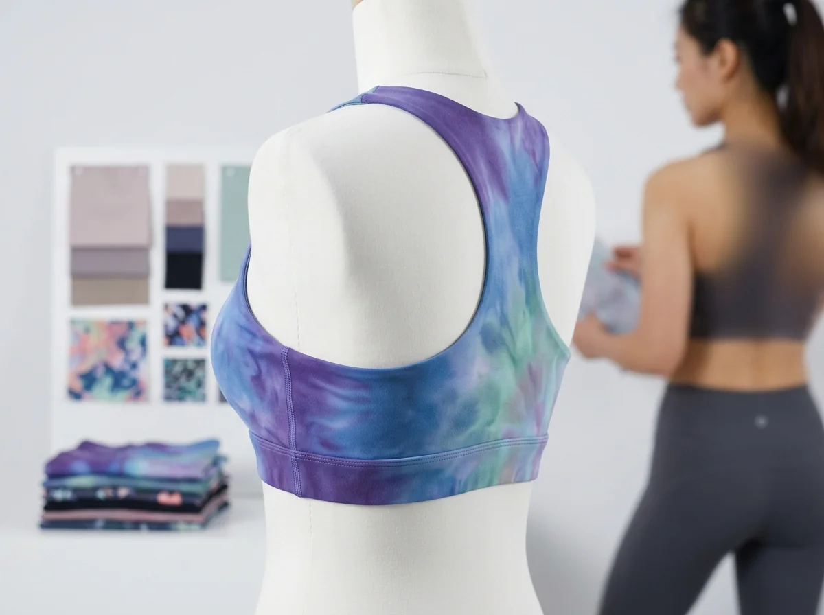 Tie-dye yoga sports bra with hand-blended color gradient