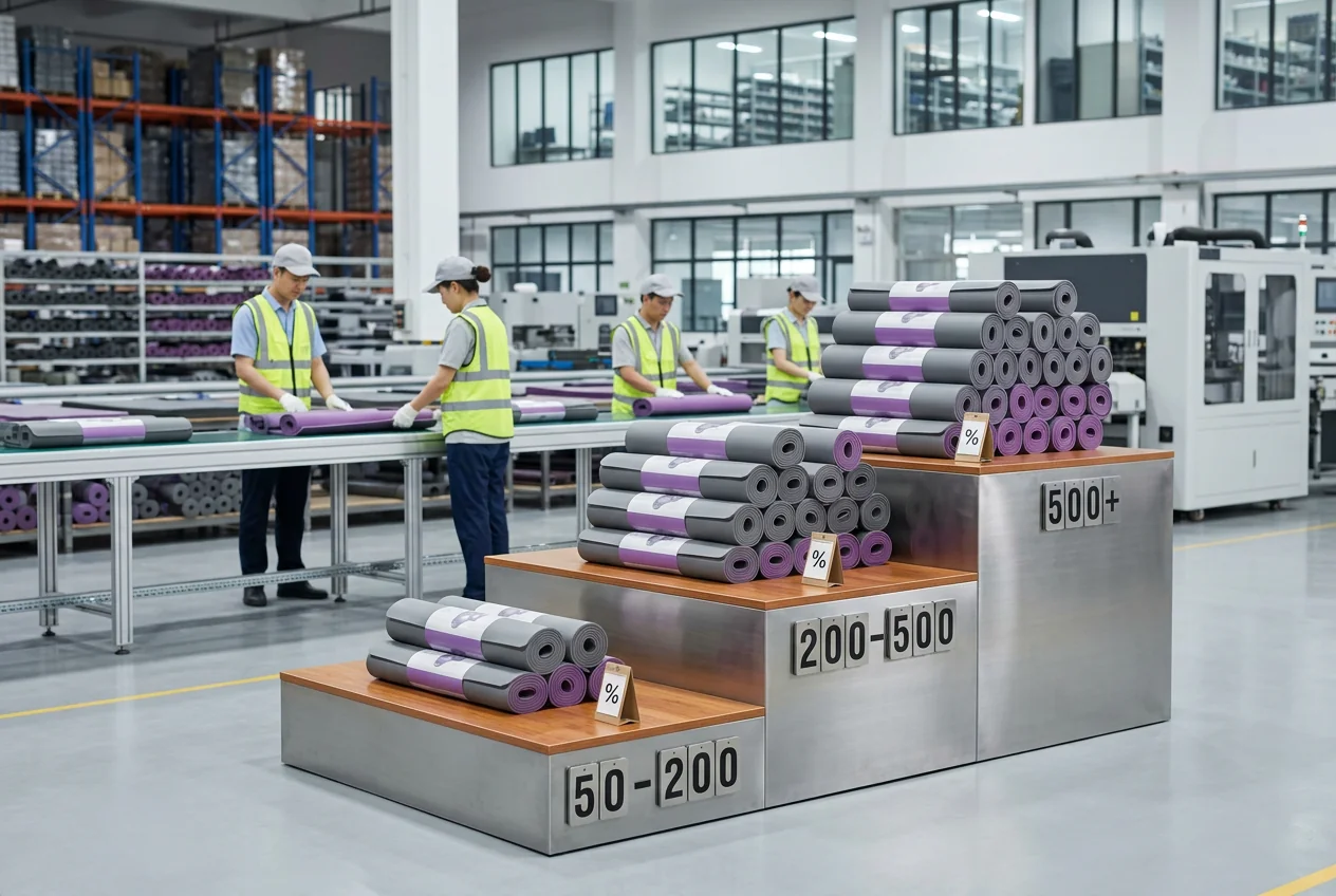 Tiered volume-pricing staircase &mdash; Tier 1 (50&ndash;200) / Tier 2 (200&ndash;500) / Tier 3 (500+) progressive discounts