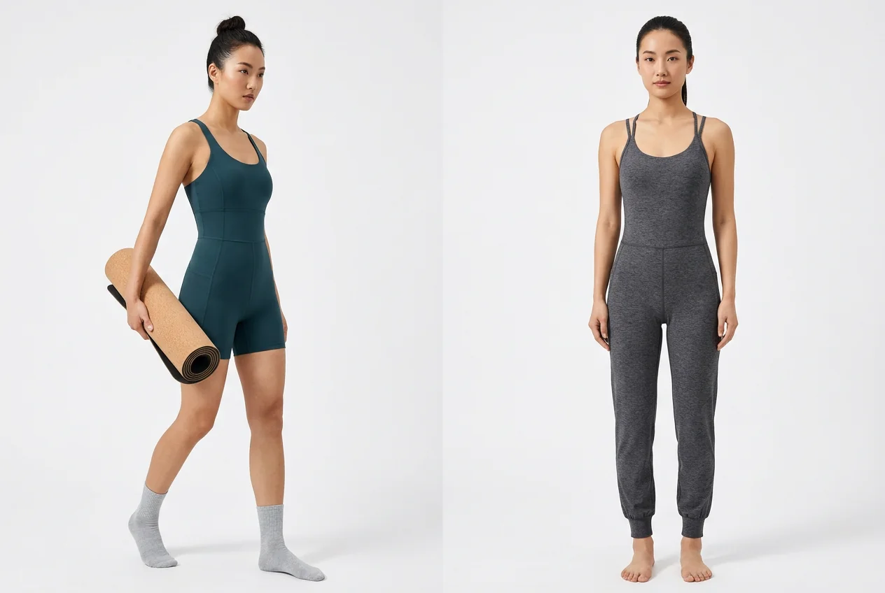 Short-cut yoga romper one-piece comparison hero